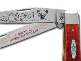 W.R. Case XX Knives American Wildlife Tribute Red Bone Trapper Stainless Pocket Knife CAT-107RPB