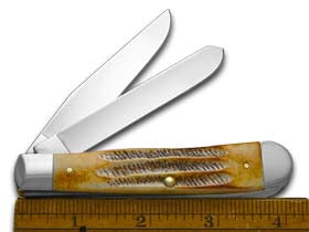 W.R. Case XX Knives 6.5 Happy Anniversary Mom & Dad Bone Stag Trapper 1/999 Stainless Pocket Knife 6.5-HAMD
