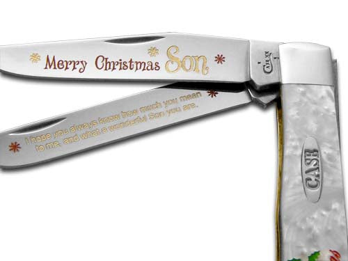 W.R. Case XX Knives Merry Christmas Son White Pearl Trapper 1/500 Stainless Pocket Knife HP-MCS