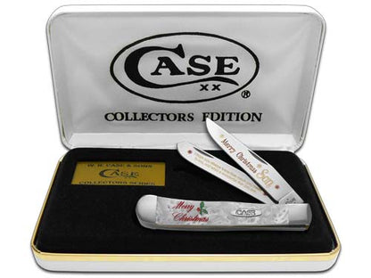W.R. Case XX Knives Merry Christmas Son White Pearl Trapper 1/500 Stainless Pocket Knife HP-MCS