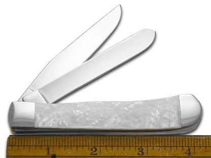 W.R. Case XX Knives "Dad is my Hero" White Pearl Trapper 1/500 Stainless Pocket Knife HP-MDIMH
