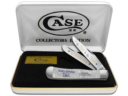 W.R. Case XX Knives "Dad is my Hero" White Pearl Trapper 1/500 Stainless Pocket Knife HP-MDIMH