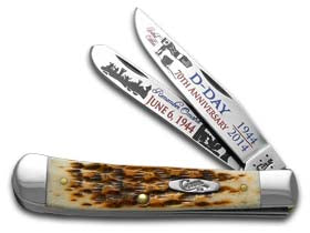 W.R. Case XX Knives D-Day 70th Anniversary Amber Bone Trapper Stainless Pocket Knife CAT-DDAY70