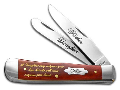 W.R. Case XX Knives Father-Daughter Dark Red Bone Trapper Stainless Pocket Knife CAT-FD/RSB