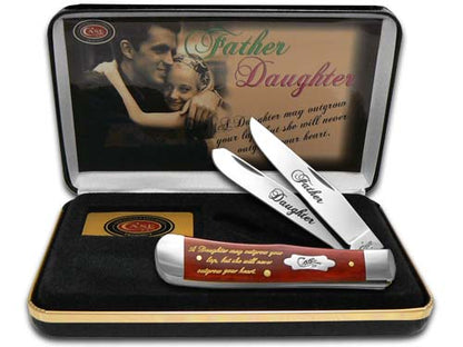 W.R. Case XX Knives Father-Daughter Dark Red Bone Trapper Stainless Pocket Knife CAT-FD/RSB