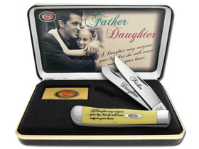 W.R. Case XX Knives Father & Daughter Yellow Delrin Trapper Stainless Pocket Knife CAT-FD/Y