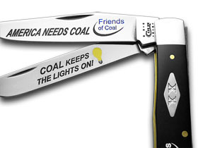 W.R. Case XX Knives Friends of Coal America Needs Coal Black Delrin 1/500 Trapper Pocket Knife BD-ANC