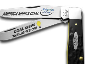 W.R. Case XX Knives Friends of Coal America Needs Coal Rough Black Delrin Trapper Pocket Knife RBK-ANC