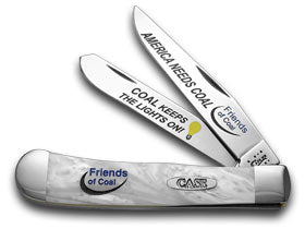 W.R. Case XX Knives Friends of Coal America Needs Coal White Pearl 1/500 Trapper Pocket Knife HP-ANC