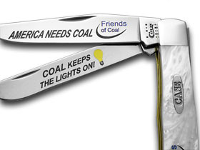 W.R. Case XX Knives Friends of Coal America Needs Coal White Pearl 1/500 Trapper Pocket Knife HP-ANC