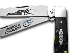 W.R. Case XX Knives Friends of Coal Friends in Low Places Rough Black Delrin Trapper Pocket Knife RBK-FILP