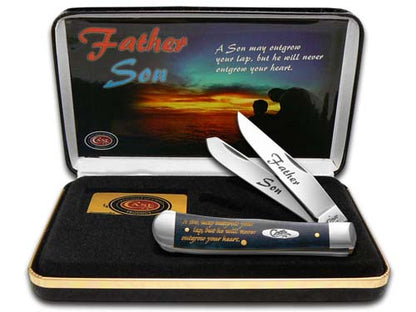 W.R. Case XX Knives Father-Son Mediterranean Blue Bone Trapper Stainless Pocket Knife CAT-FS/BSB