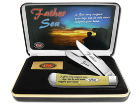 Case XX™ Knives Father Son Trapper Yellow Delrin Stainless Pocket Knife CAT-FS/Y