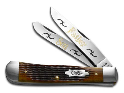 W.R. Case XX Knives Father & Son Trapper Jigged Antique Bone Stainless Pocket Knife JANT-F&S