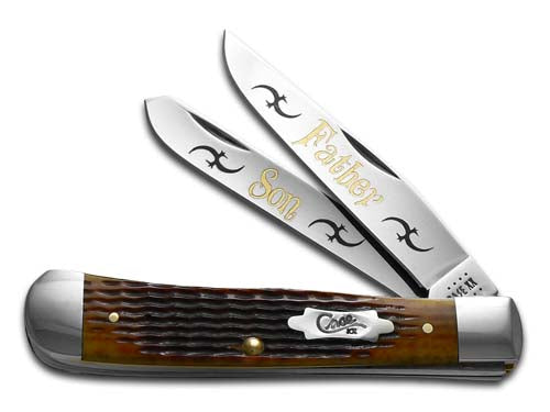 W.R. Case XX Knives Father & Son Trapper Jigged Antique Bone Stainless Pocket Knife JANT-F&S