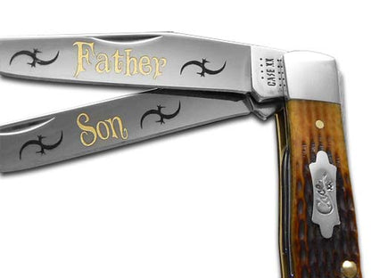 W.R. Case XX Knives Father & Son Trapper Jigged Antique Bone Stainless Pocket Knife JANT-F&S