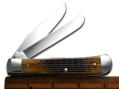W.R. Case XX Knives Father & Son Trapper Jigged Antique Bone Stainless Pocket Knife JANT-F&S