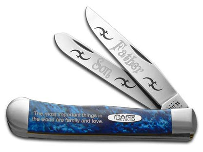 W.R. Case XX Knives Father & Son Blue Silk Corelon Trapper 1/500 Stainless Pocket Knife BST-F&S