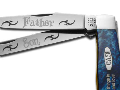 W.R. Case XX Knives Father & Son Blue Silk Corelon Trapper 1/500 Stainless Pocket Knife BST-F&S
