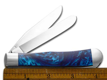 W.R. Case XX Knives Father & Son Blue Silk Corelon Trapper 1/500 Stainless Pocket Knife BST-F&S