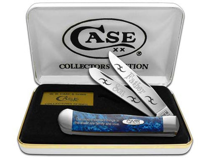 W.R. Case XX Knives Father & Son Blue Silk Corelon Trapper 1/500 Stainless Pocket Knife BST-F&S
