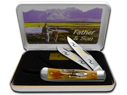 W.R. Case XX Knives Father and Son 6.5 Bone Stag Trapper Stainless Pocket Knife 6.5T-F&S