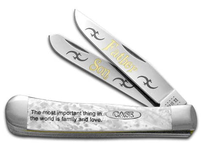 W.R. Case XX Knives Father and Son White Pearl Trapper 1/500 Stainless Pocket Knife HPT-F&S