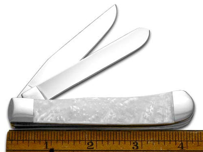 W.R. Case XX Knives Father and Son White Pearl Trapper 1/500 Stainless Pocket Knife HPT-F&S