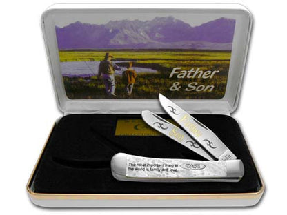 W.R. Case XX Knives Father and Son White Pearl Trapper 1/500 Stainless Pocket Knife HPT-F&S
