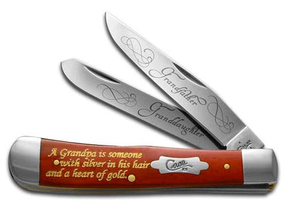 W.R. Case XX Knives Grandfather and Granddaughter Smooth Red Bone Trapper Stainless Pocket Knife CAT-GFGD/RB