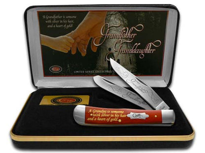 W.R. Case XX Knives Grandfather and Granddaughter Smooth Red Bone Trapper Stainless Pocket Knife CAT-GFGD/RB