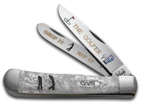 W.R. Case XX Knives White Pearl Corelon Golfer 1/500 Trapper Pocket Knife HP-GOLFER