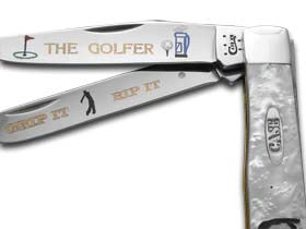W.R. Case XX Knives White Pearl Corelon Golfer 1/500 Trapper Pocket Knife HP-GOLFER