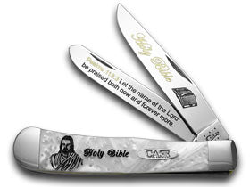 W.R. Case XX Knives Holy Bible Psalms 113:3 White Pearl Corelon Trapper Pocket Knife HP-HB/113:3