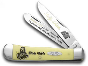 W.R. Case XX Knives Holy Bible Psalms 113:3 Yellow Synthetic Trapper 1/500 Pocket Knife Y-HB/113:3