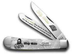 W.R. Case XX Knives Holy Bible 1 Chronicles White Pearl Corelon 1/500 Trapper Pocket Knife HP-HB/1 CHRONICLES