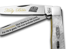 W.R. Case XX Knives Holy Bible 1 Chronicles White Pearl Corelon 1/500 Trapper Pocket Knife HP-HB/1 CHRONICLES