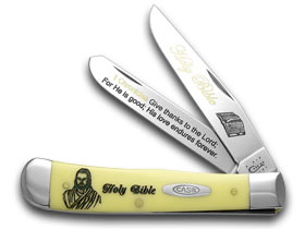 W.R. Case XX Knives Holy Bible 1 Chronicles Yellow Synthetic Trapper 1/500 Pocket Knife Y-HB/1 CHRONICLES