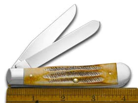 W.R. Case XX Knives Happy Birthday Dad 6.5 Bone Stag Trapper 1/999 Stainless Pocket Knife 6.5-HBD