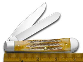 W.R. Case XX Knives Happy Birthday Grandpa 6.5 Bone Stag Trapper 1/999 Stainless Pocket Knife 6.5-HBGP