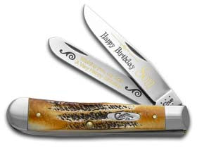 W.R. Case XX Knives Happy Birthday Son 6.5 Bone Stag Trapper 1/999 Stainless Pocket Knife 6.5-HBS