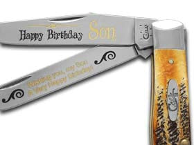 W.R. Case XX Knives Happy Birthday Son 6.5 Bone Stag Trapper 1/999 Stainless Pocket Knife 6.5-HBS