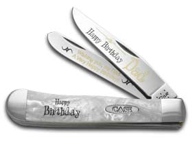 W.R. Case XX Knives Happy Birthday Dad Smooth White Pearl Corelon Trapper 1/999 Pocket Knife HP-HBD