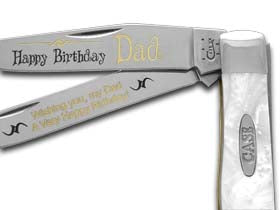 W.R. Case XX Knives Happy Birthday Dad Smooth White Pearl Corelon Trapper 1/999 Pocket Knife HP-HBD