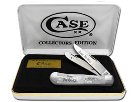 W.R. Case XX Knives Happy Birthday Dad Smooth White Pearl Corelon Trapper 1/999 Pocket Knife HP-HBD