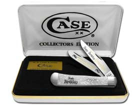 W.R. Case XX Knives Happy Birthday Grandpa Smooth White Pearl Corelon Trapper 1/999 Stainless Pocket Knife HP-HBGP