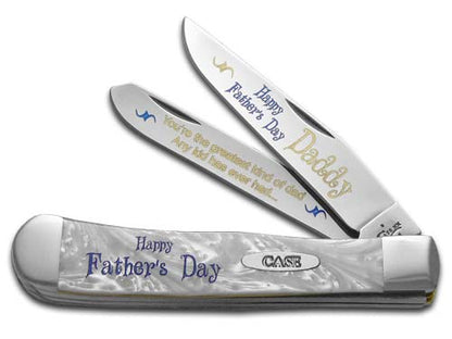 W.R. Case XX Knives Happy Father's Day Daddy White Pearl Trapper Stainless Pocket Knife HP-HFDD