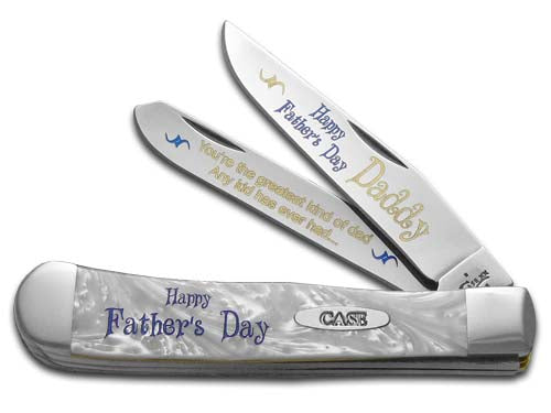 W.R. Case XX Knives Happy Father's Day Daddy White Pearl Trapper Stainless Pocket Knife HP-HFDD