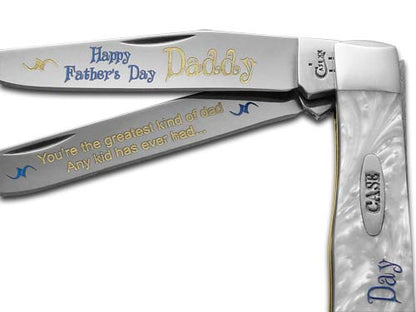 W.R. Case XX Knives Happy Father's Day Daddy White Pearl Trapper Stainless Pocket Knife HP-HFDD