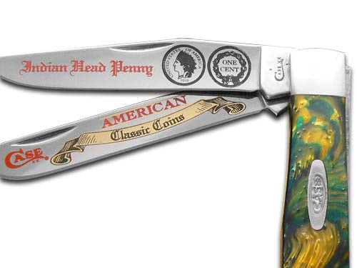 W.R. Case XX Knives Indian Head Penny Cat's Eye Trapper 1/3000 Stainless Pocket Knife CAT-IHP/CE